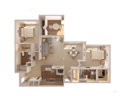 Floor plan for 2 beds, 2 baths, 1190 sqft
